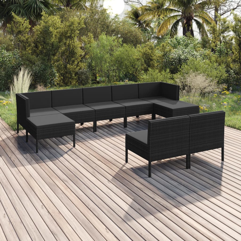 Set Mobilier De Grădină Cu Perne, 5 Piese, Negru, Poliratan