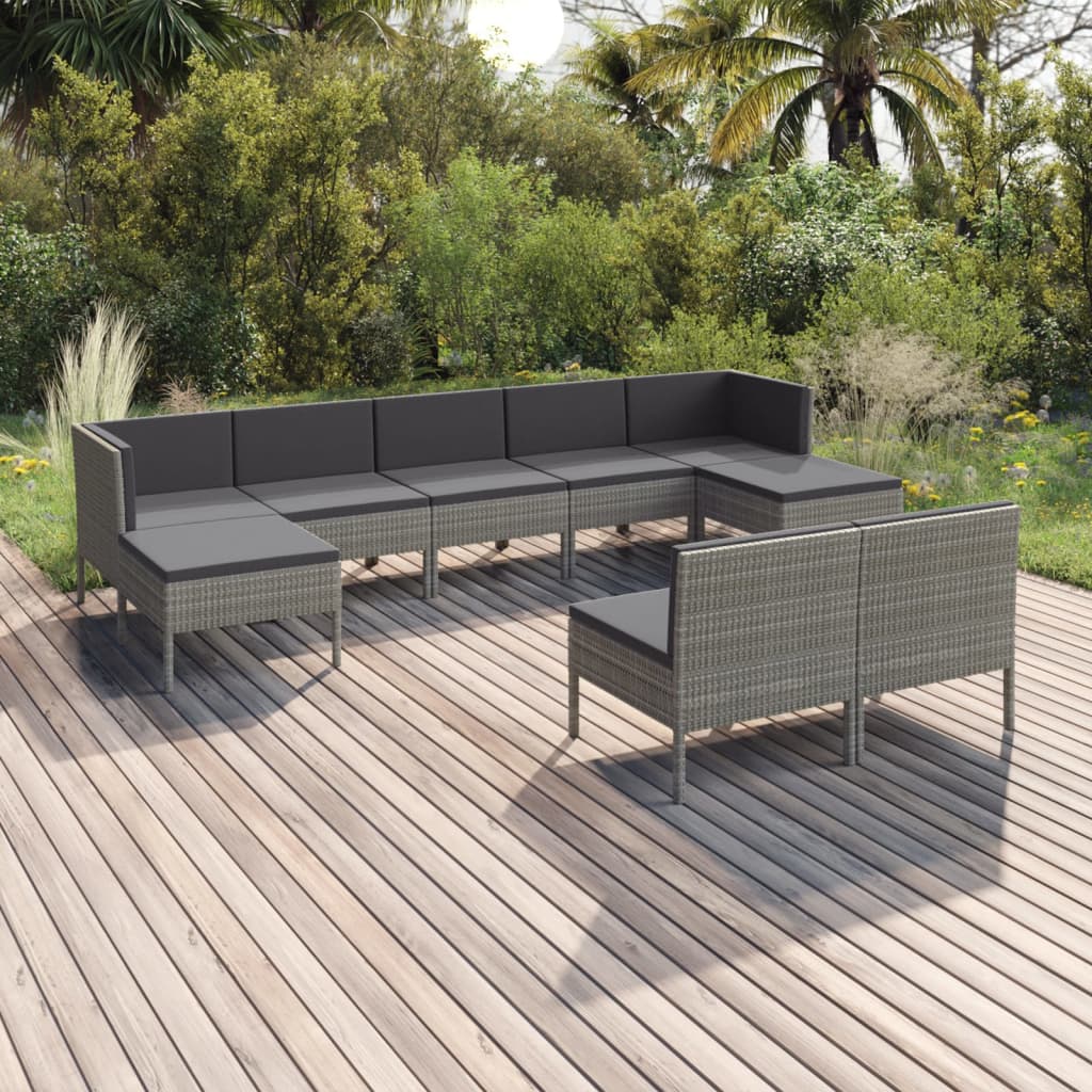 Set Mobilier De Grădină Cu Perne, 10 Piese, Gri, Poliratan