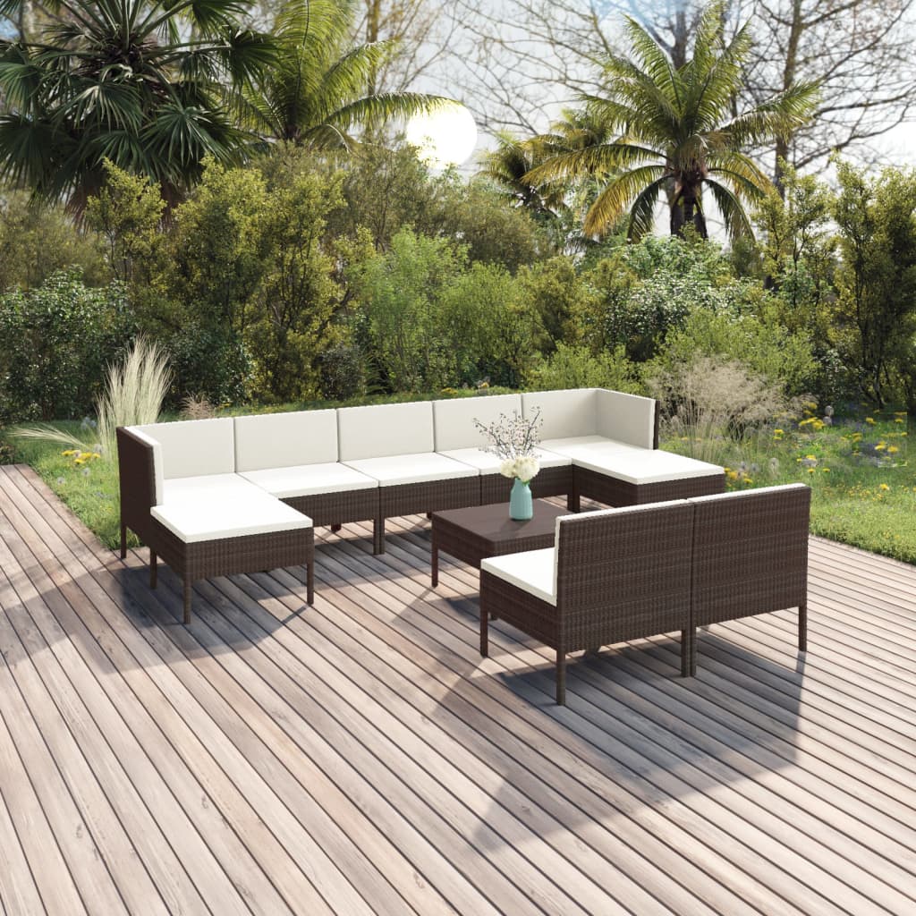 Set Mobilier De Grădină Cu Perne, 8 Piese, Maro, Poliratan