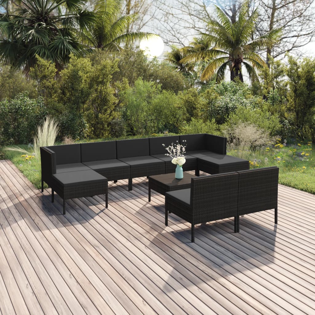 Set Mobilier De Grădină Cu Perne, 5 Piese, Negru, Poliratan