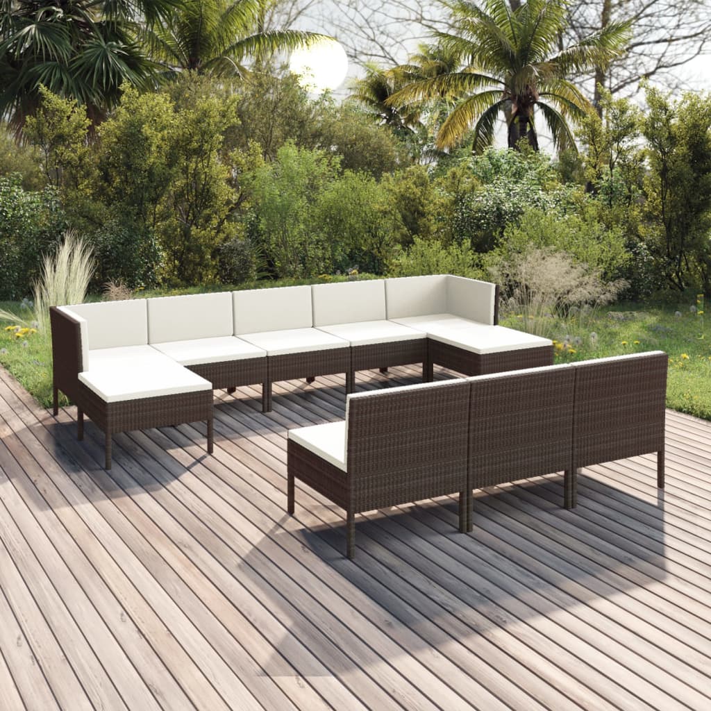 Set Mobilier De Grădină Cu Perne, 8 Piese, Maro, Poliratan