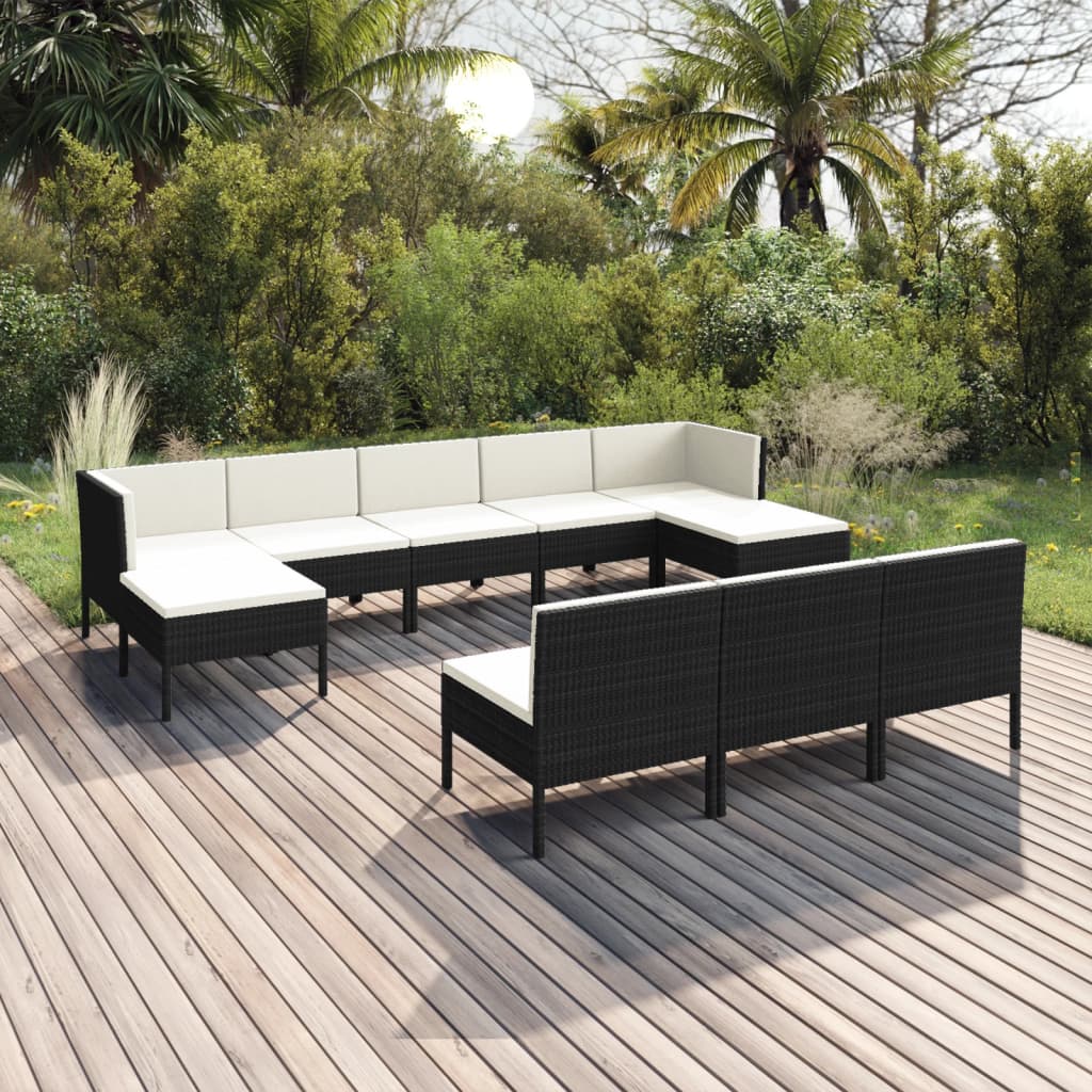 Set Mobilier De Grădină Cu Perne, 9 Piese, Negru, Poliratan
