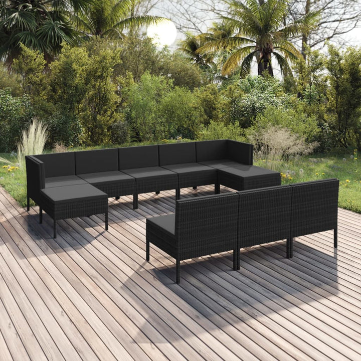 Set Mobilier De Grădină Cu Perne, 5 Piese, Negru, Poliratan