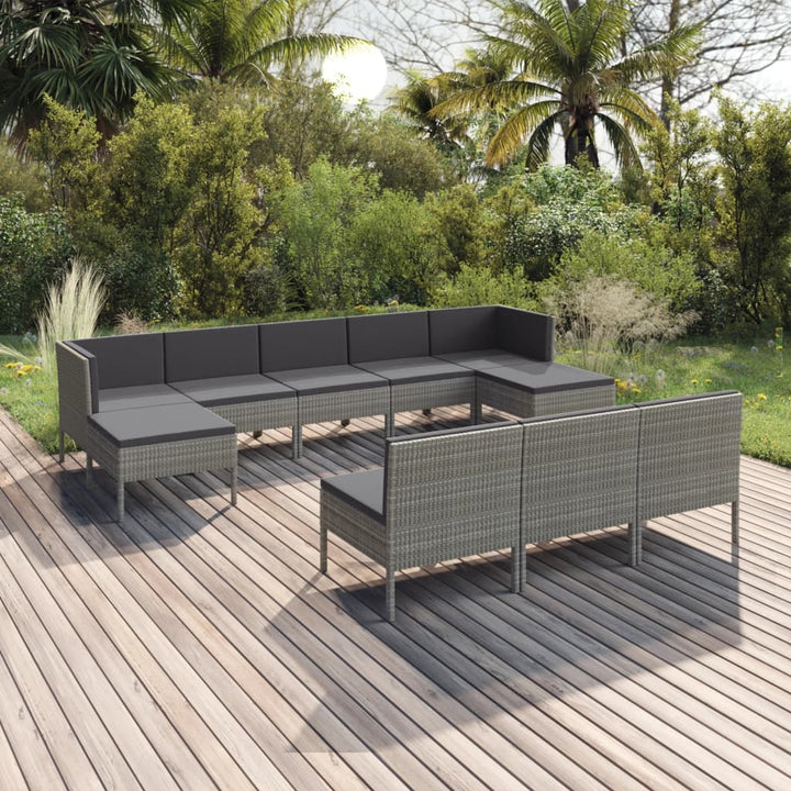 Set Mobilier De Grădină Cu Perne, 10 Piese, Gri, Poliratan