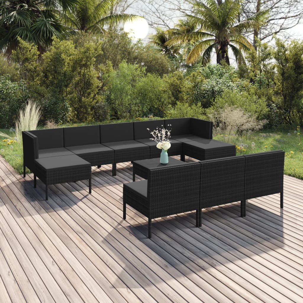 Set Mobilier De Grădină Cu Perne, 5 Piese, Negru, Poliratan