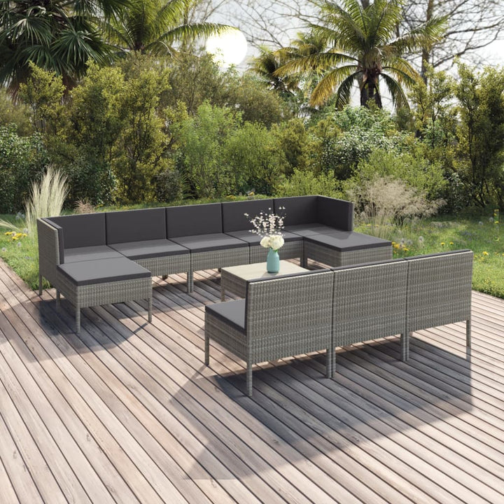 Set Mobilier De Grădină Cu Perne, 10 Piese, Gri, Poliratan