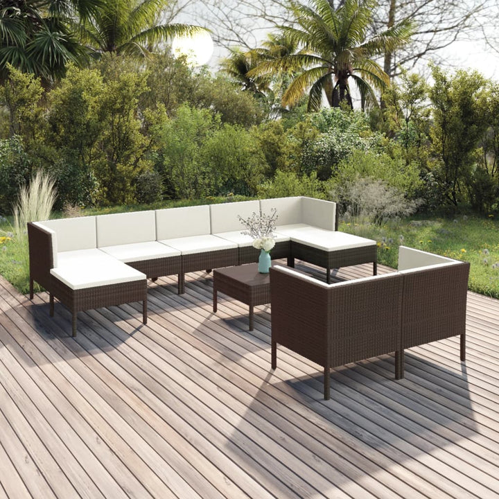 Set Mobilier De Grădină Cu Perne, 8 Piese, Maro, Poliratan