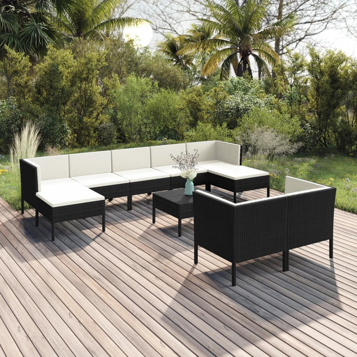 Set Mobilier De Grădină Cu Perne, 9 Piese, Negru, Poliratan