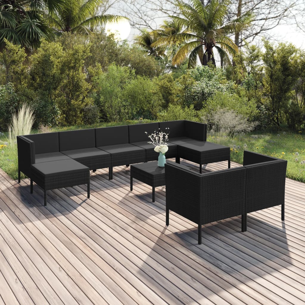Set Mobilier De Grădină Cu Perne, 5 Piese, Negru, Poliratan