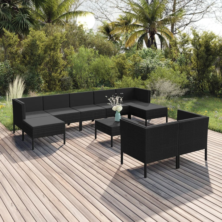 Set Mobilier De Grădină Cu Perne, 5 Piese, Negru, Poliratan