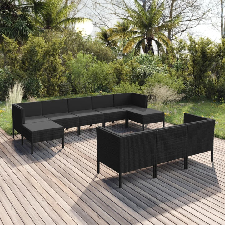 Set Mobilier De Grădină Cu Perne, 5 Piese, Negru, Poliratan