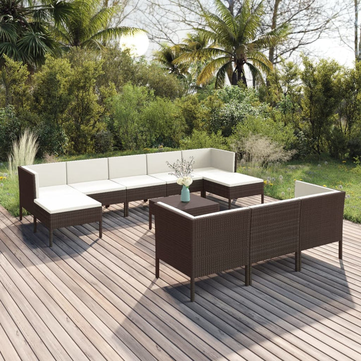 Set Mobilier De Grădină Cu Perne, 8 Piese, Maro, Poliratan