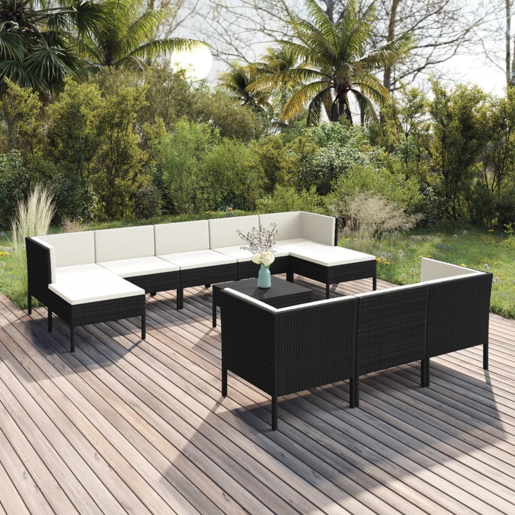 Set Mobilier De Grădină Cu Perne, 9 Piese, Negru, Poliratan