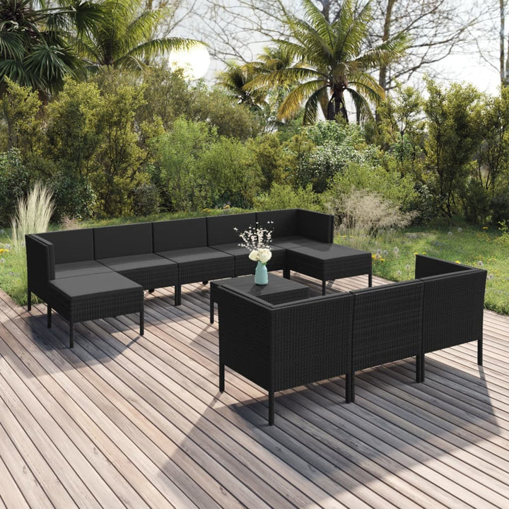 Set Mobilier De Grădină Cu Perne, 5 Piese, Negru, Poliratan