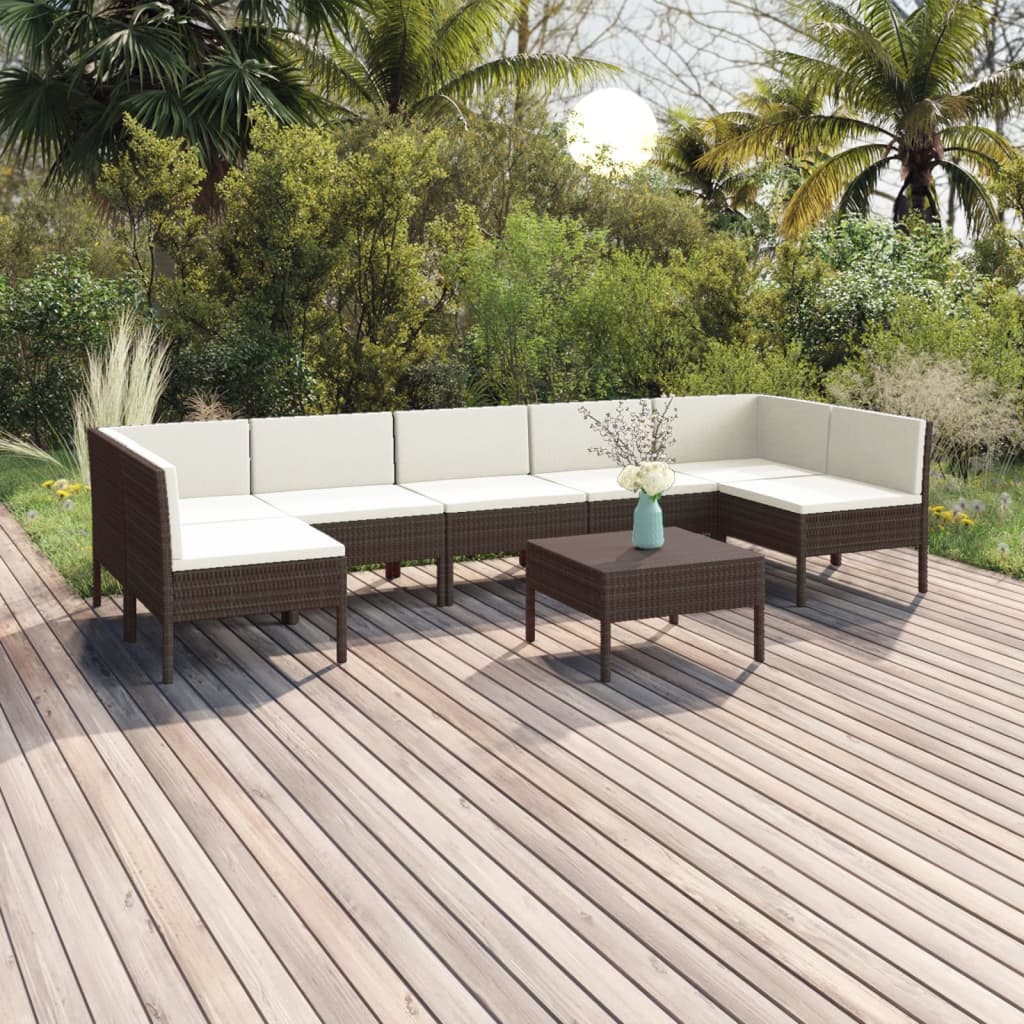 Set Mobilier De Grădină Cu Perne, 8 Piese, Maro, Poliratan