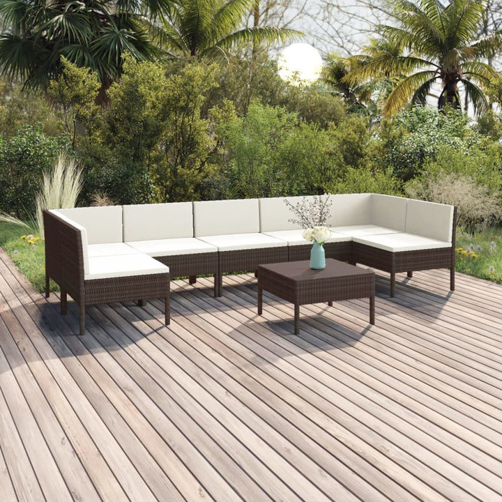 Set Mobilier De Grădină Cu Perne, 8 Piese, Maro, Poliratan