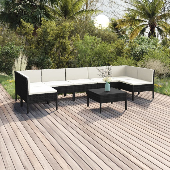 Set Mobilier De Grădină Cu Perne, 9 Piese, Negru, Poliratan