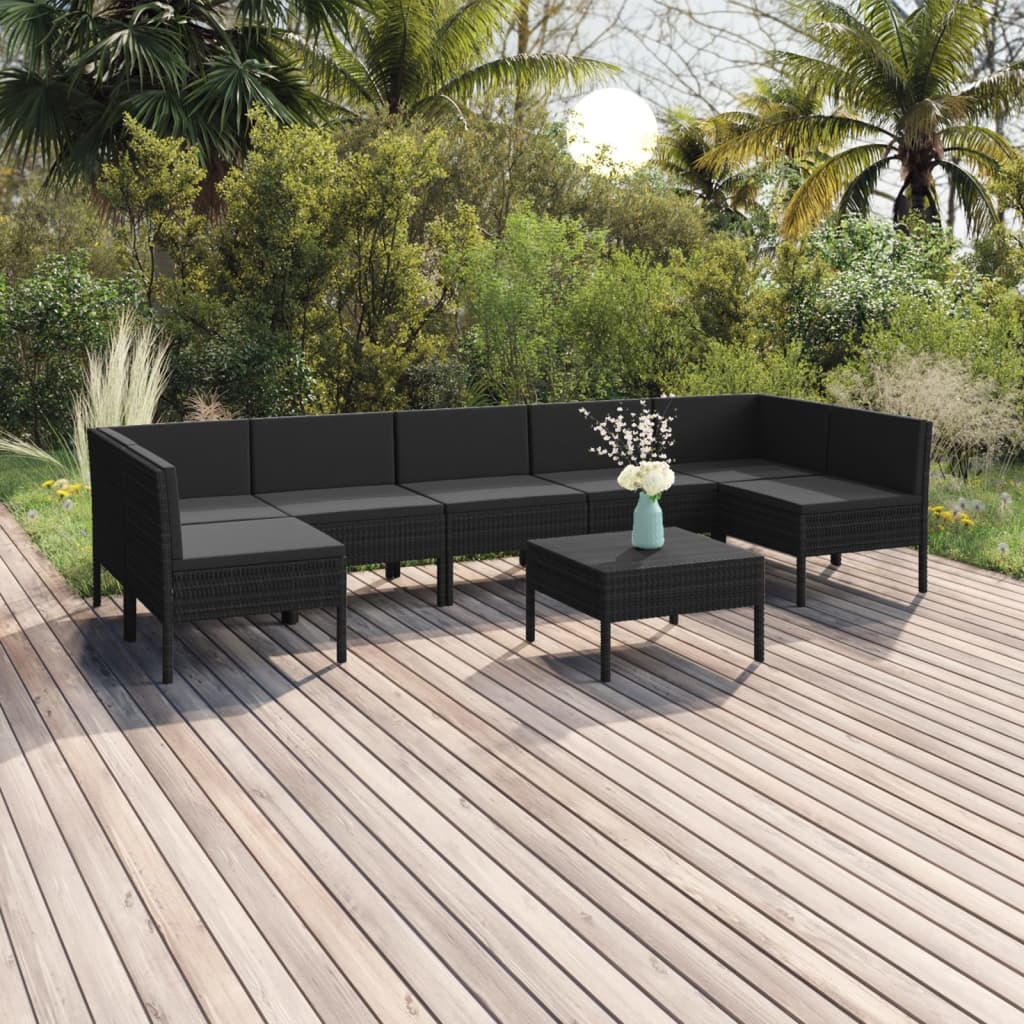 Set Mobilier De Grădină Cu Perne, 5 Piese, Negru, Poliratan