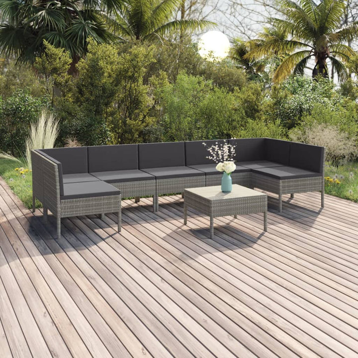 Set Mobilier De Grădină Cu Perne, 10 Piese, Gri, Poliratan