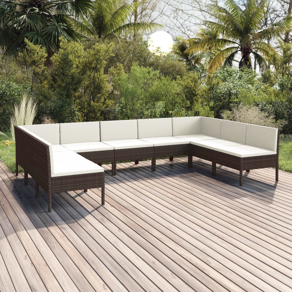 Set Mobilier De Grădină Cu Perne, 8 Piese, Maro, Poliratan