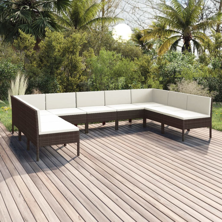 Set Mobilier De Grădină Cu Perne, 8 Piese, Maro, Poliratan