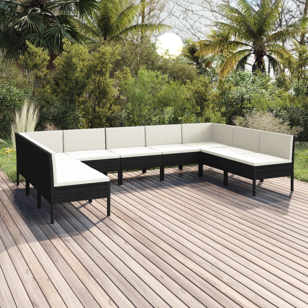 Set Mobilier De Grădină Cu Perne, 9 Piese, Negru, Poliratan