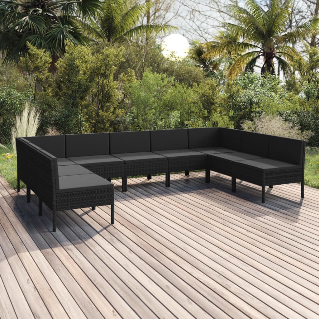 Set Mobilier De Grădină Cu Perne, 5 Piese, Negru, Poliratan