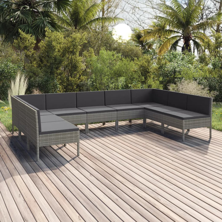 Set Mobilier De Grădină Cu Perne, 10 Piese, Gri, Poliratan