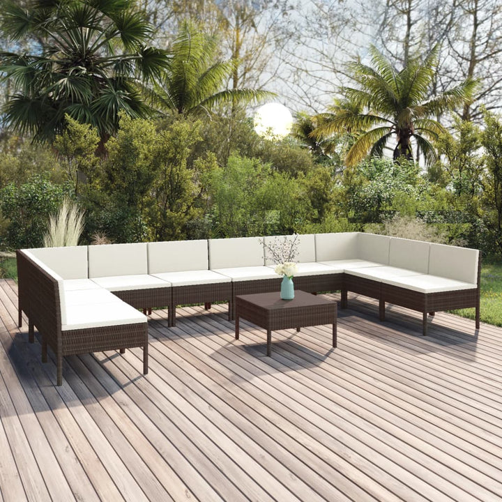 Set Mobilier De Grădină Cu Perne, 8 Piese, Maro, Poliratan