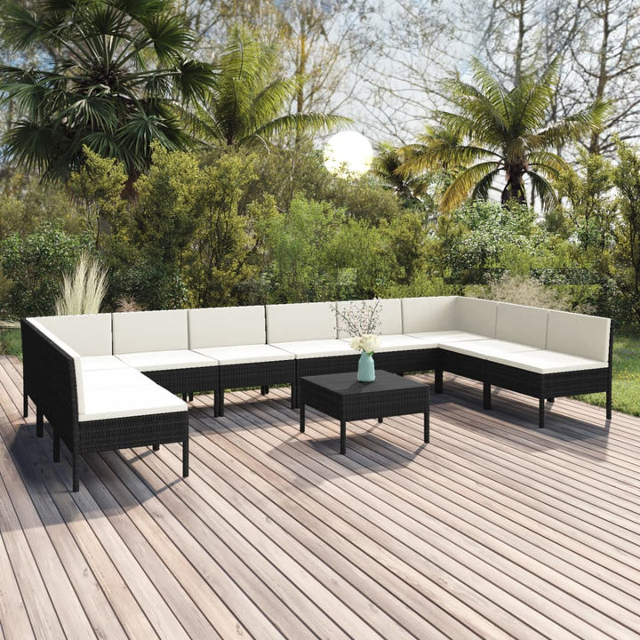 Set Mobilier De Grădină Cu Perne, 9 Piese, Negru, Poliratan