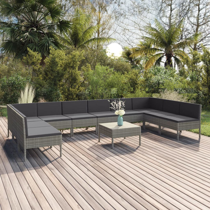 Set Mobilier De Grădină Cu Perne, 10 Piese, Gri, Poliratan