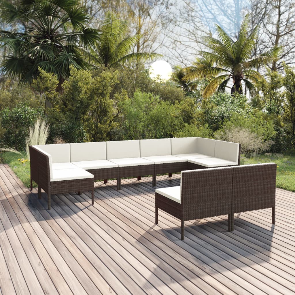 Set Mobilier De Grădină Cu Perne, 8 Piese, Maro, Poliratan
