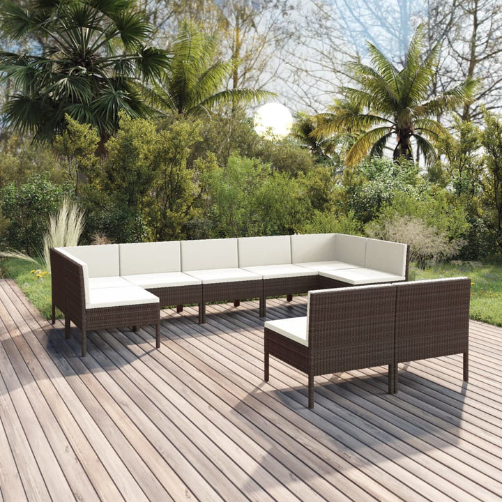 Set Mobilier De Grădină Cu Perne, 8 Piese, Maro, Poliratan