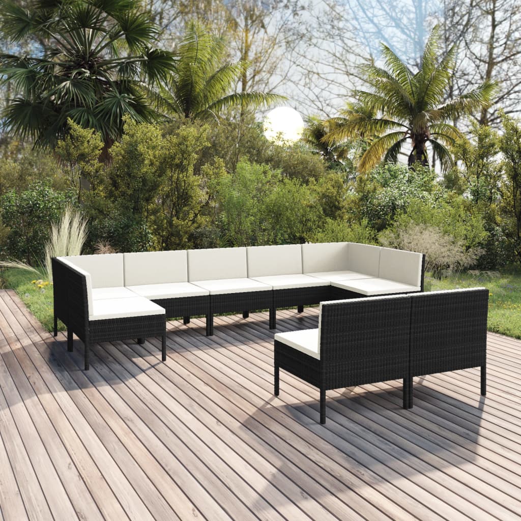 Set Mobilier De Grădină Cu Perne, 9 Piese, Negru, Poliratan