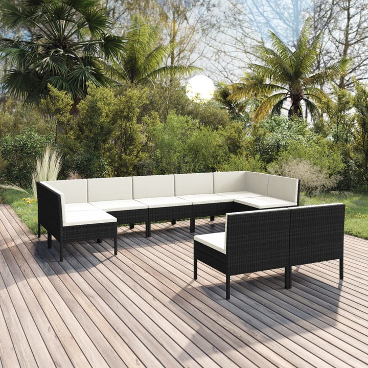 Set Mobilier De Grădină Cu Perne, 9 Piese, Negru, Poliratan