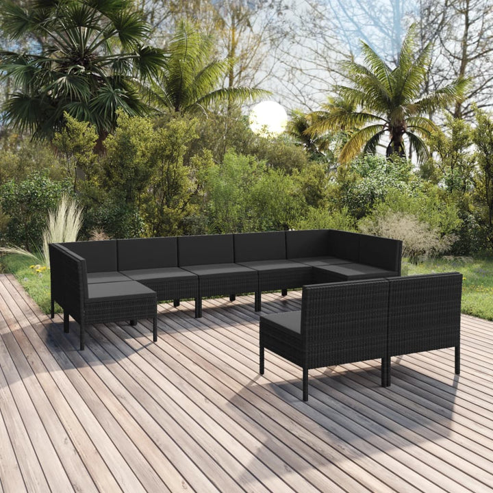 Set Mobilier De Grădină Cu Perne, 5 Piese, Negru, Poliratan