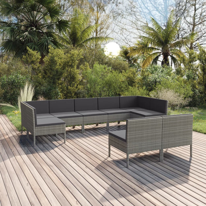 Set Mobilier De Grădină Cu Perne, 10 Piese, Gri, Poliratan