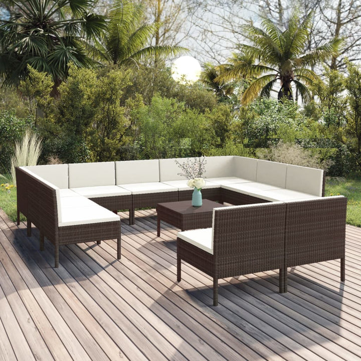 Set Mobilier De Grădină Cu Perne, 8 Piese, Maro, Poliratan