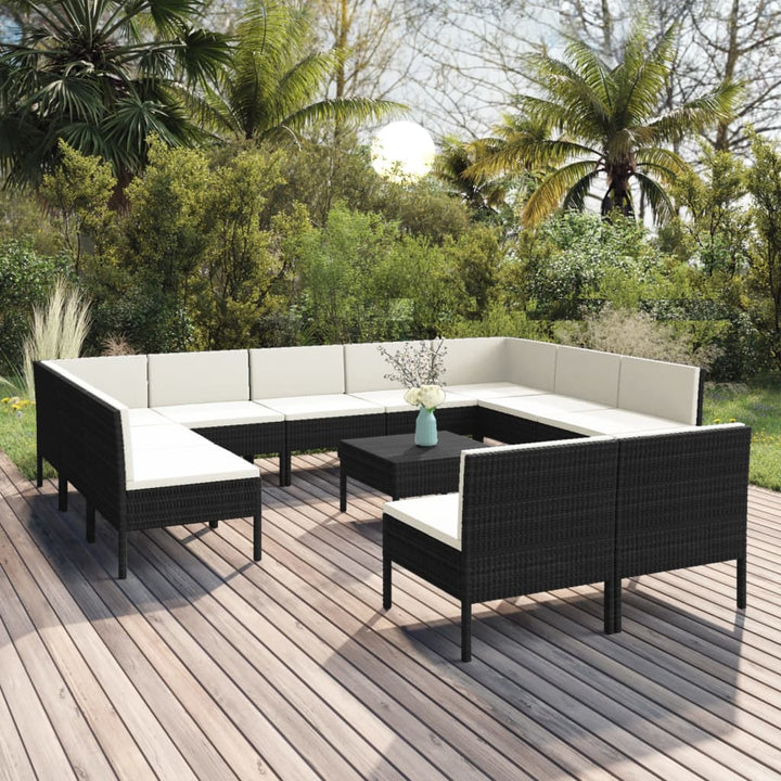 Set Mobilier De Grădină Cu Perne, 9 Piese, Negru, Poliratan