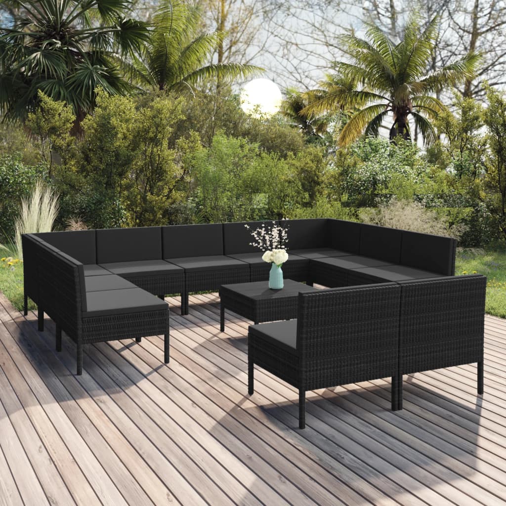 Set Mobilier De Grădină Cu Perne, 5 Piese, Negru, Poliratan