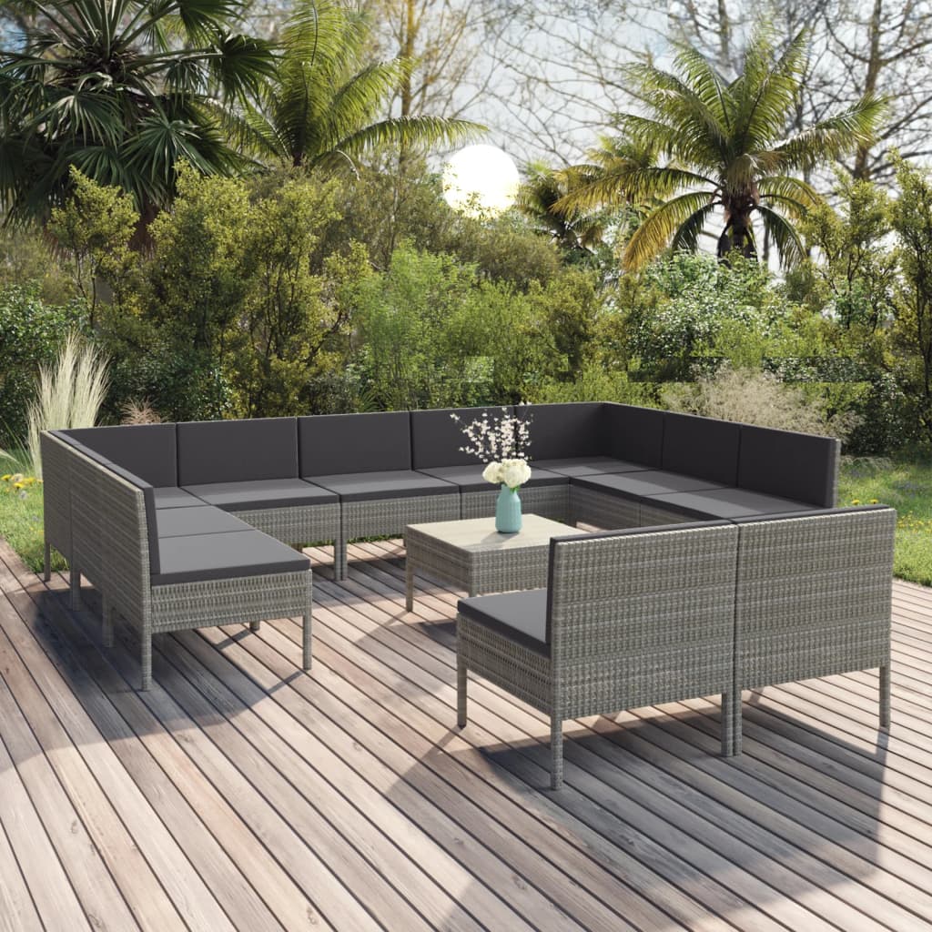 Set Mobilier De Grădină Cu Perne, 10 Piese, Gri, Poliratan