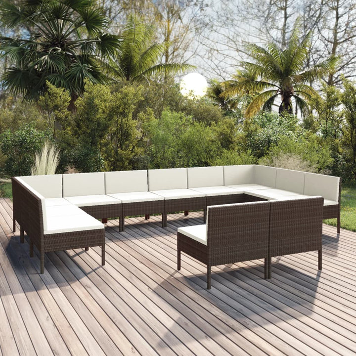 Set Mobilier De Grădină Cu Perne, 8 Piese, Maro, Poliratan
