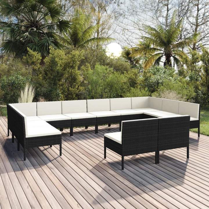 Set Mobilier De Grădină Cu Perne, 9 Piese, Negru, Poliratan