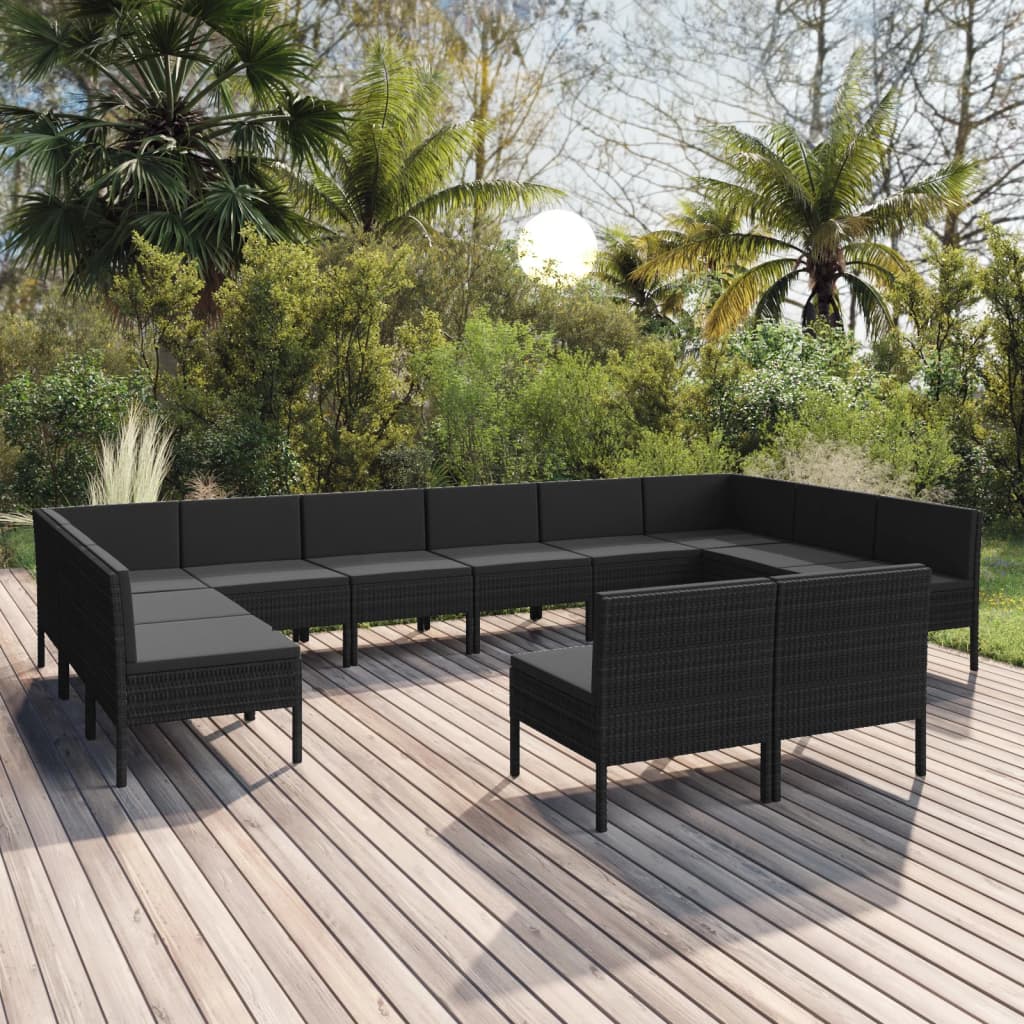 Set Mobilier De Grădină Cu Perne, 5 Piese, Negru, Poliratan