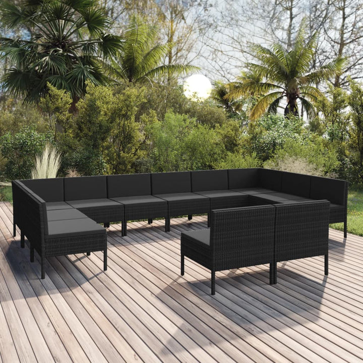 Set Mobilier De Grădină Cu Perne, 5 Piese, Negru, Poliratan