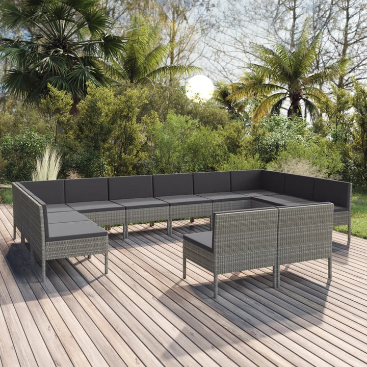 Set Mobilier De Grădină Cu Perne, 10 Piese, Gri, Poliratan