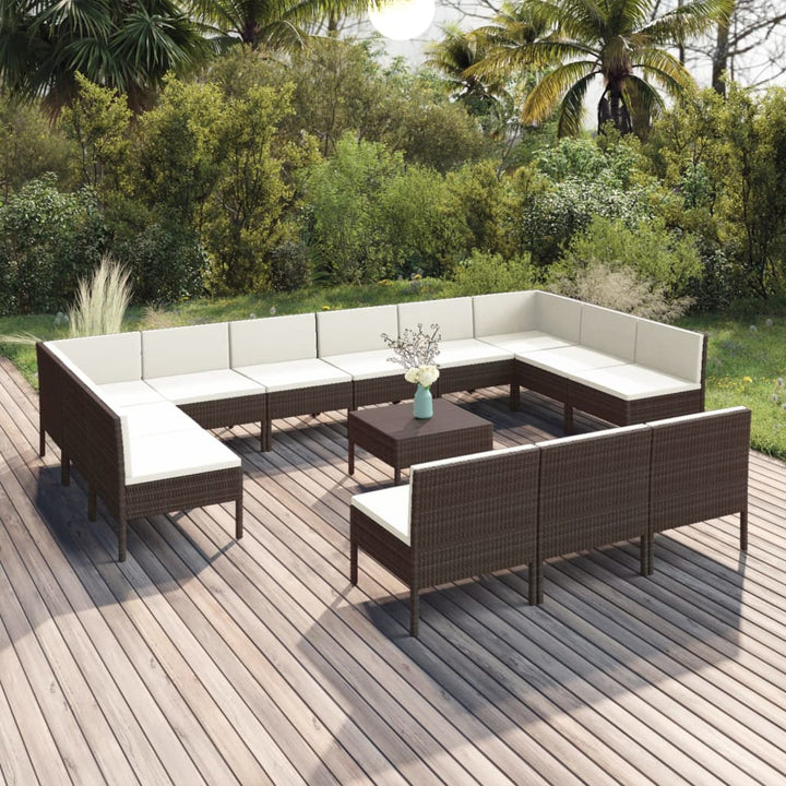 Set Mobilier De Grădină Cu Perne, 8 Piese, Maro, Poliratan