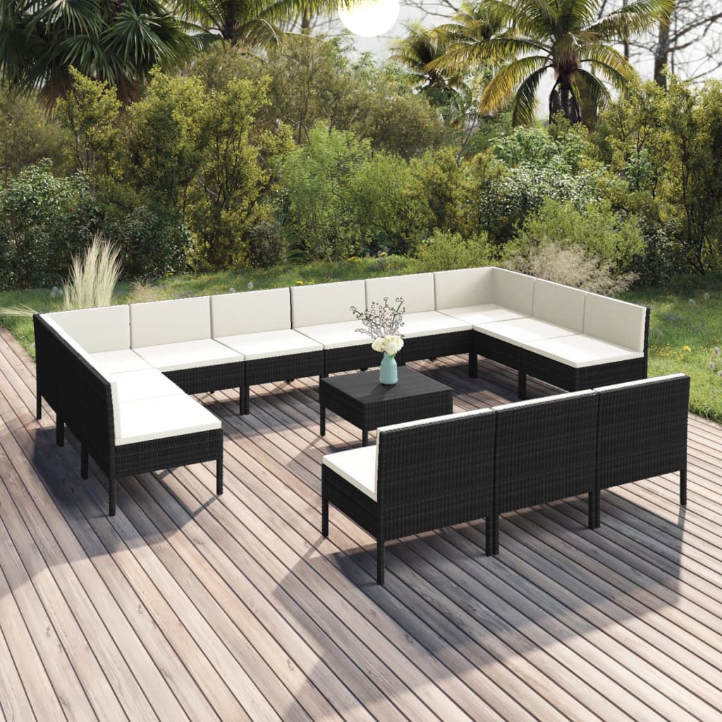 Set Mobilier De Grădină Cu Perne, 9 Piese, Negru, Poliratan