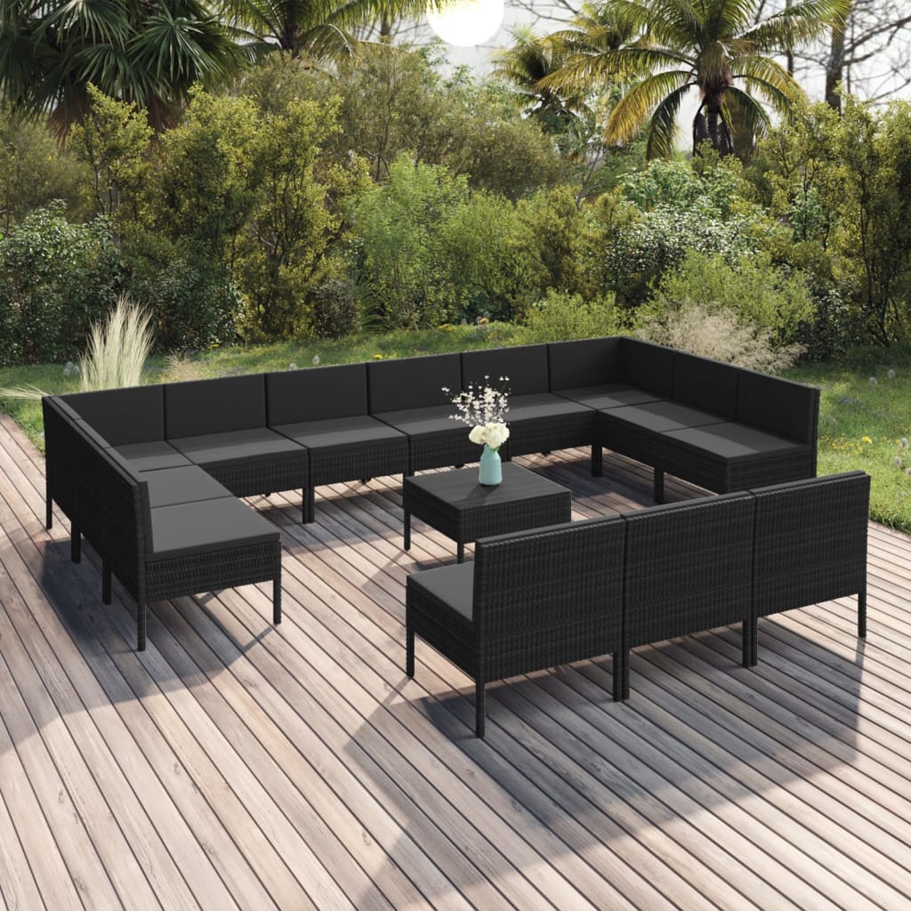 Set Mobilier De Grădină Cu Perne, 5 Piese, Negru, Poliratan