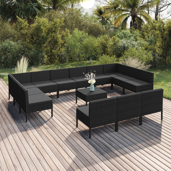 Set Mobilier De Grădină Cu Perne, 5 Piese, Negru, Poliratan